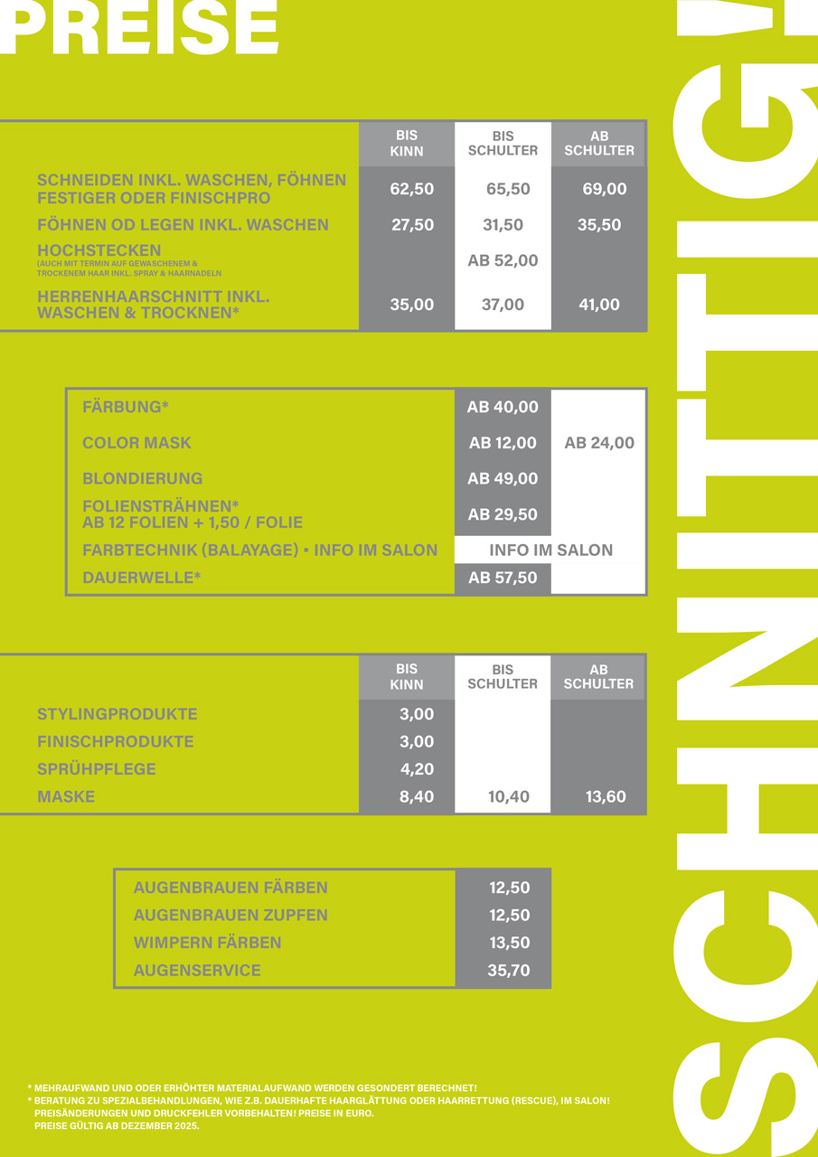 Preisliste SCHNITTIG